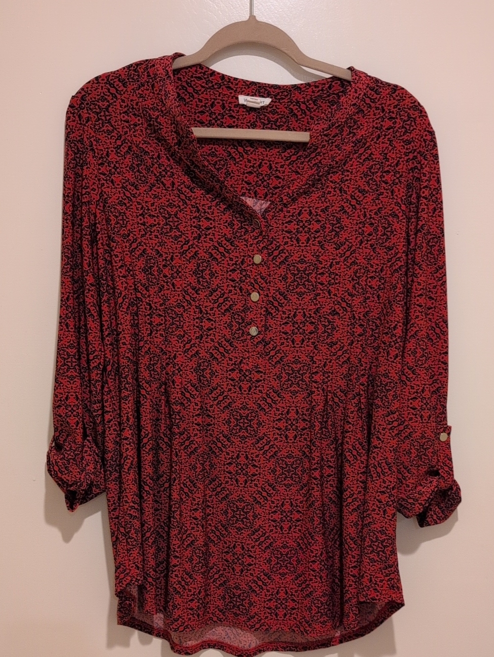 Westport Red and Black Patterned Henley Tunic